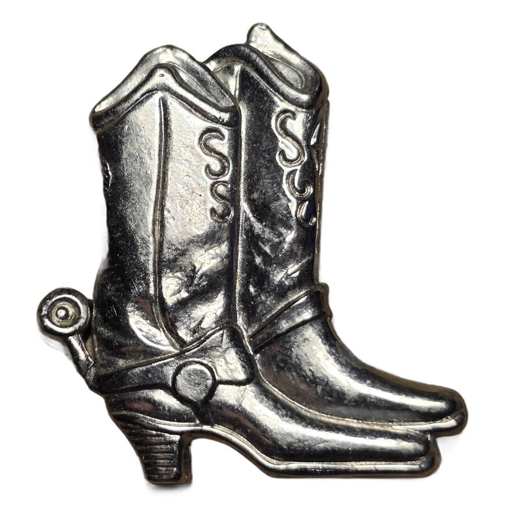 Silver Tone Western Cowboy Boots with Spurs Lapel Vest Hat Pin E24